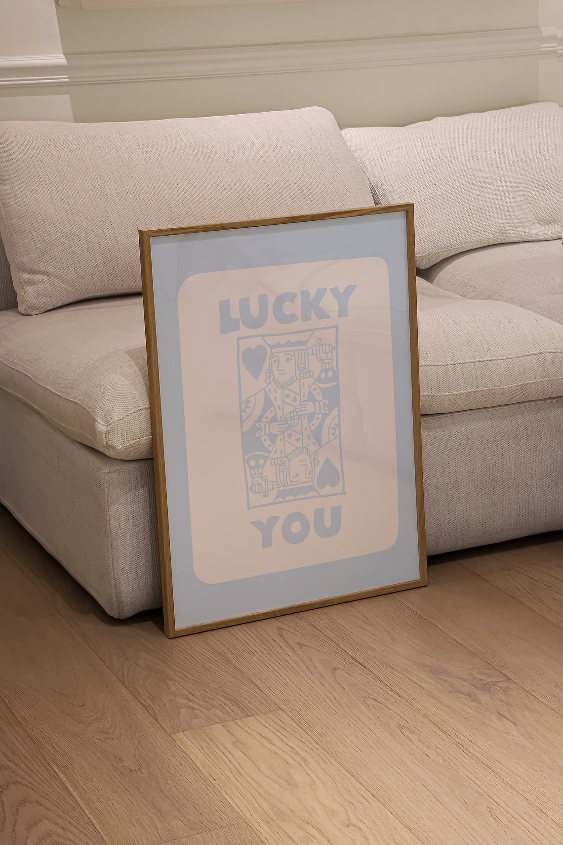 Lucky You King Of Hearts Pastel Blue Playing Card Wall Art Decor