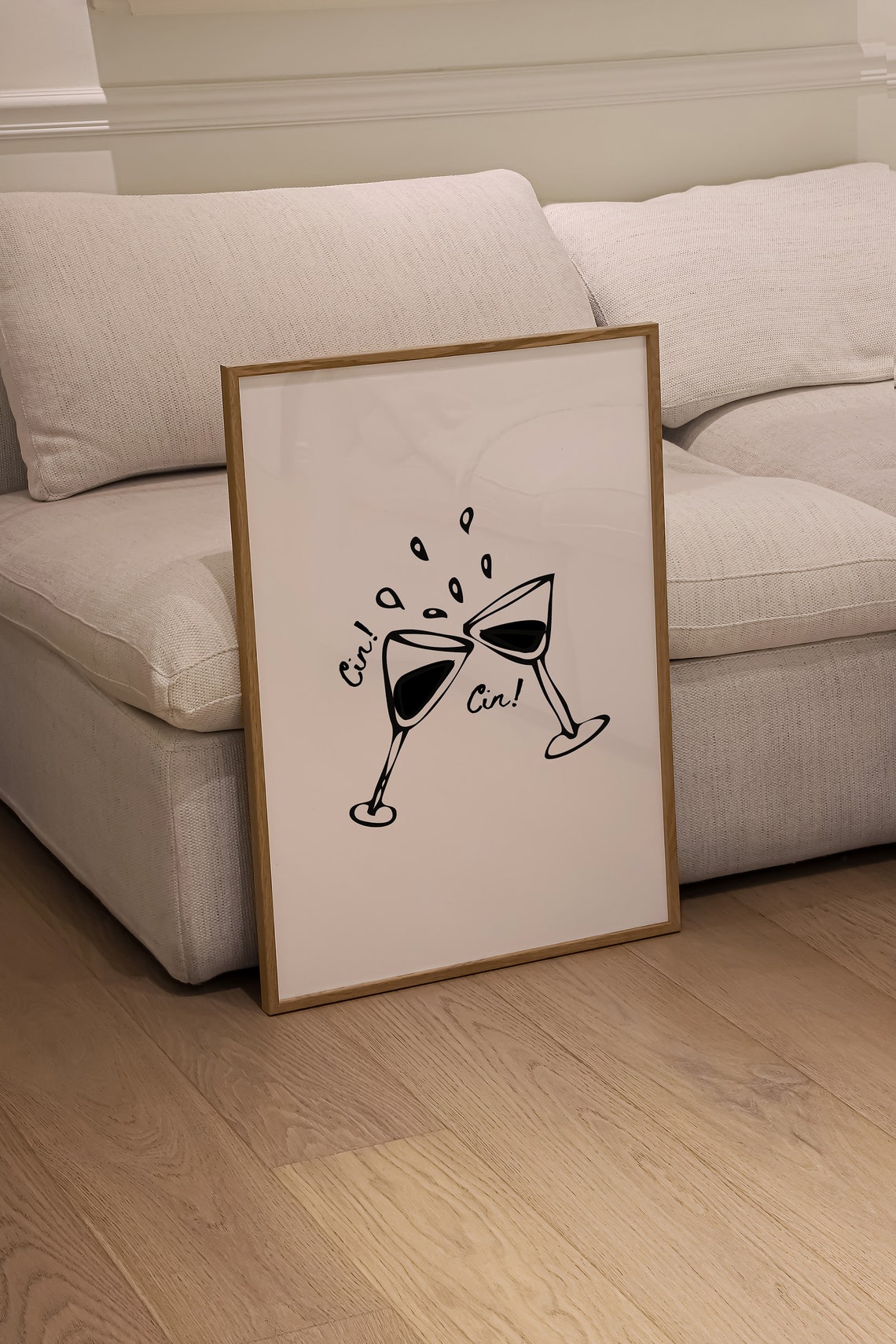 Cin Cin Cheers Wine Glasses Sketch Trendy Black Ink Bar Cart Poster