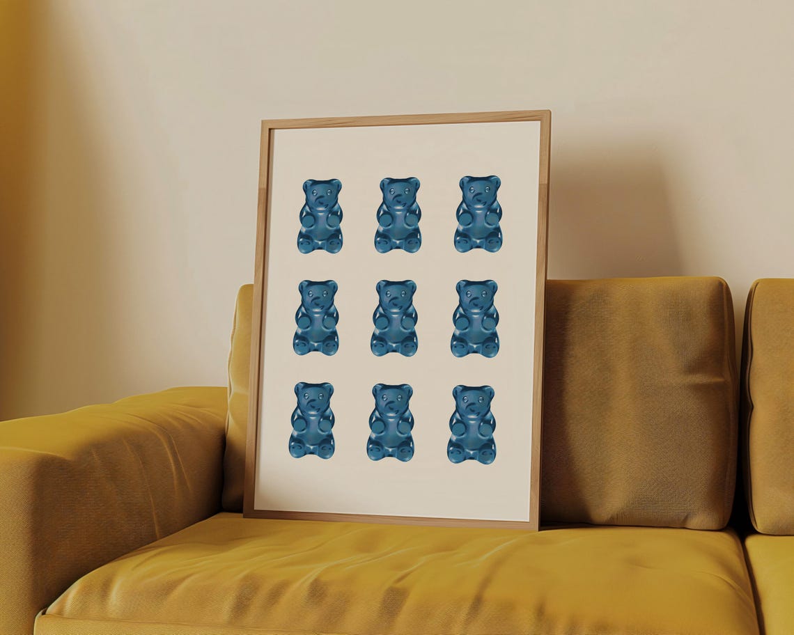 Nine Blue Gummy Bears Candy Grid Pop Art Trendy Kids Fun Poster - Image 2
