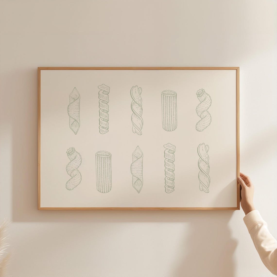 Cream Italian Pasta Shapes Sketch Line Art Kitchen Decor Poster