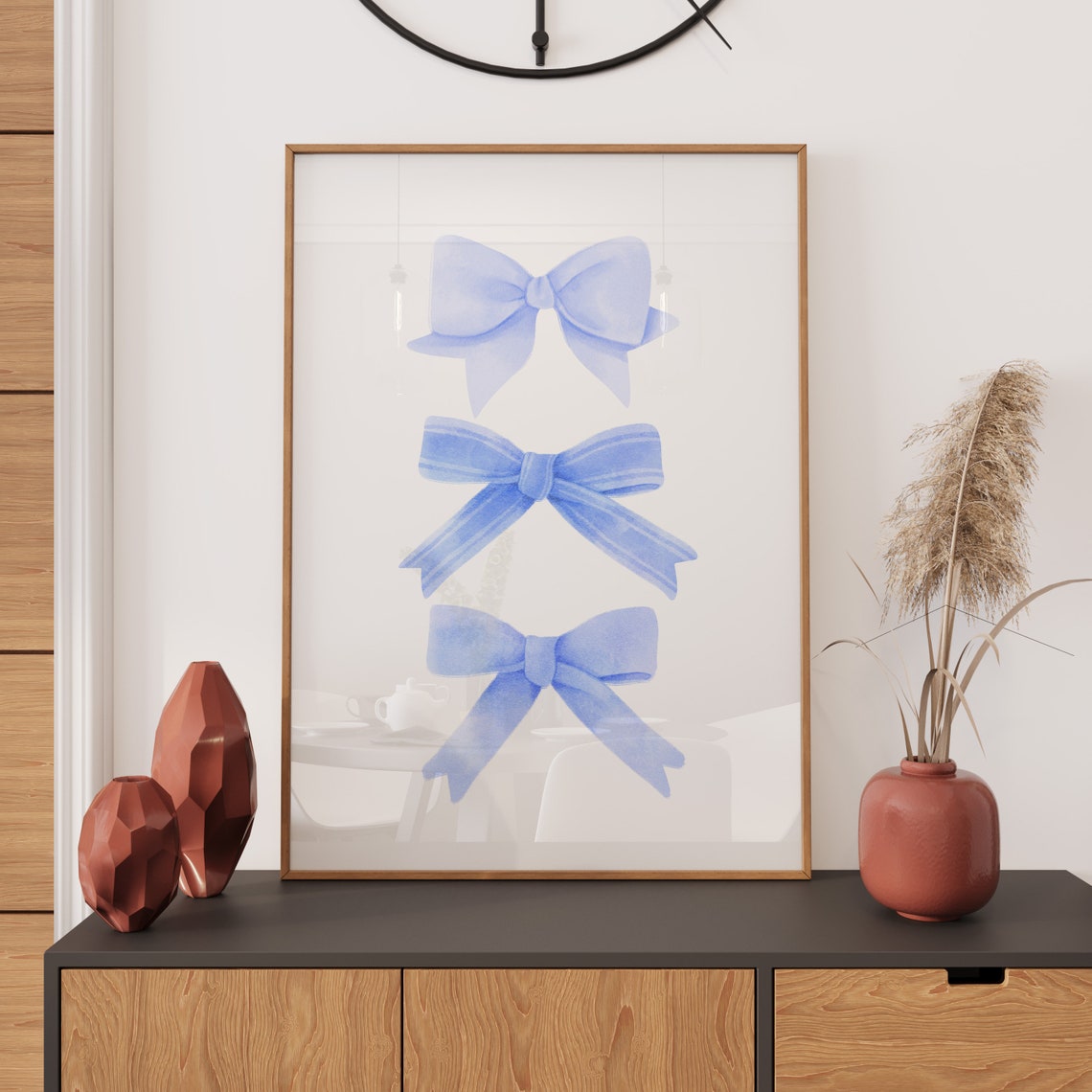 Blue Ribbon Bow Watercolor Trio Preppy Aesthetic Room Poster - Image 2