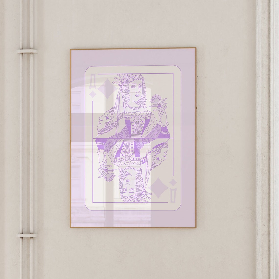 Lilac Queen of Diamonds Playing Card Line Art Poster Purple Wall Decor - Image 2