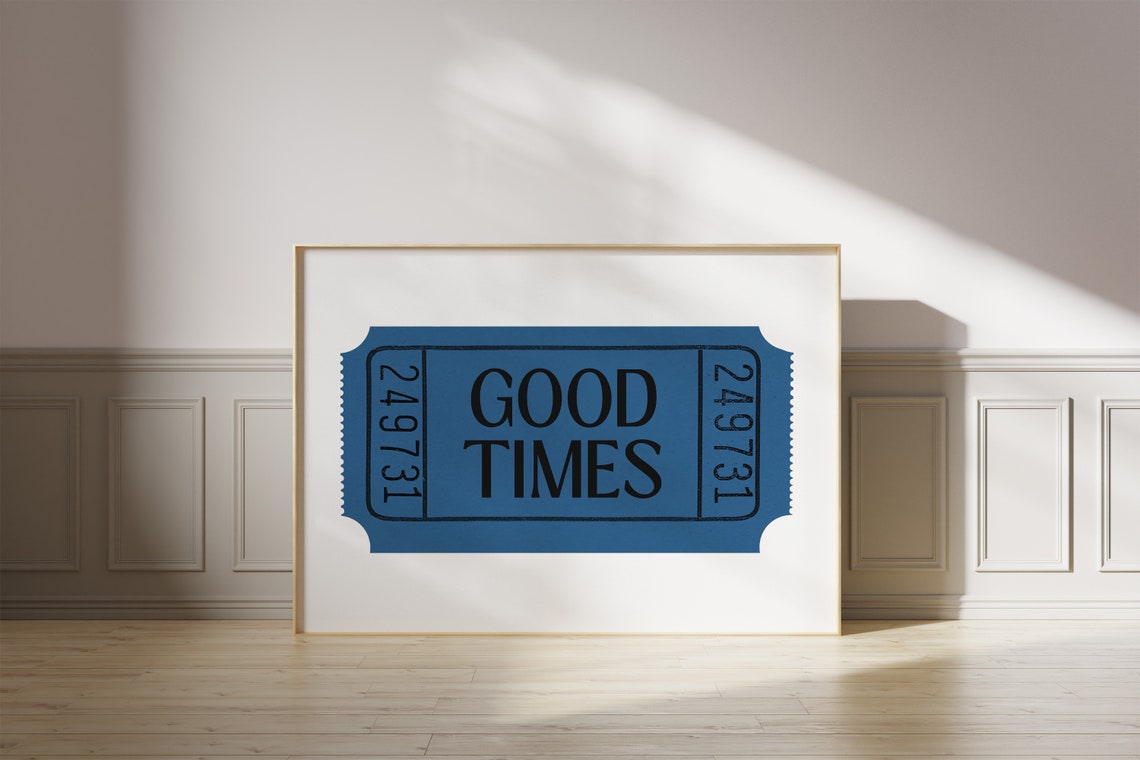 Good Times Navy Blue Retro Ticket Stub Bold Vintage Style Poster - Image 2