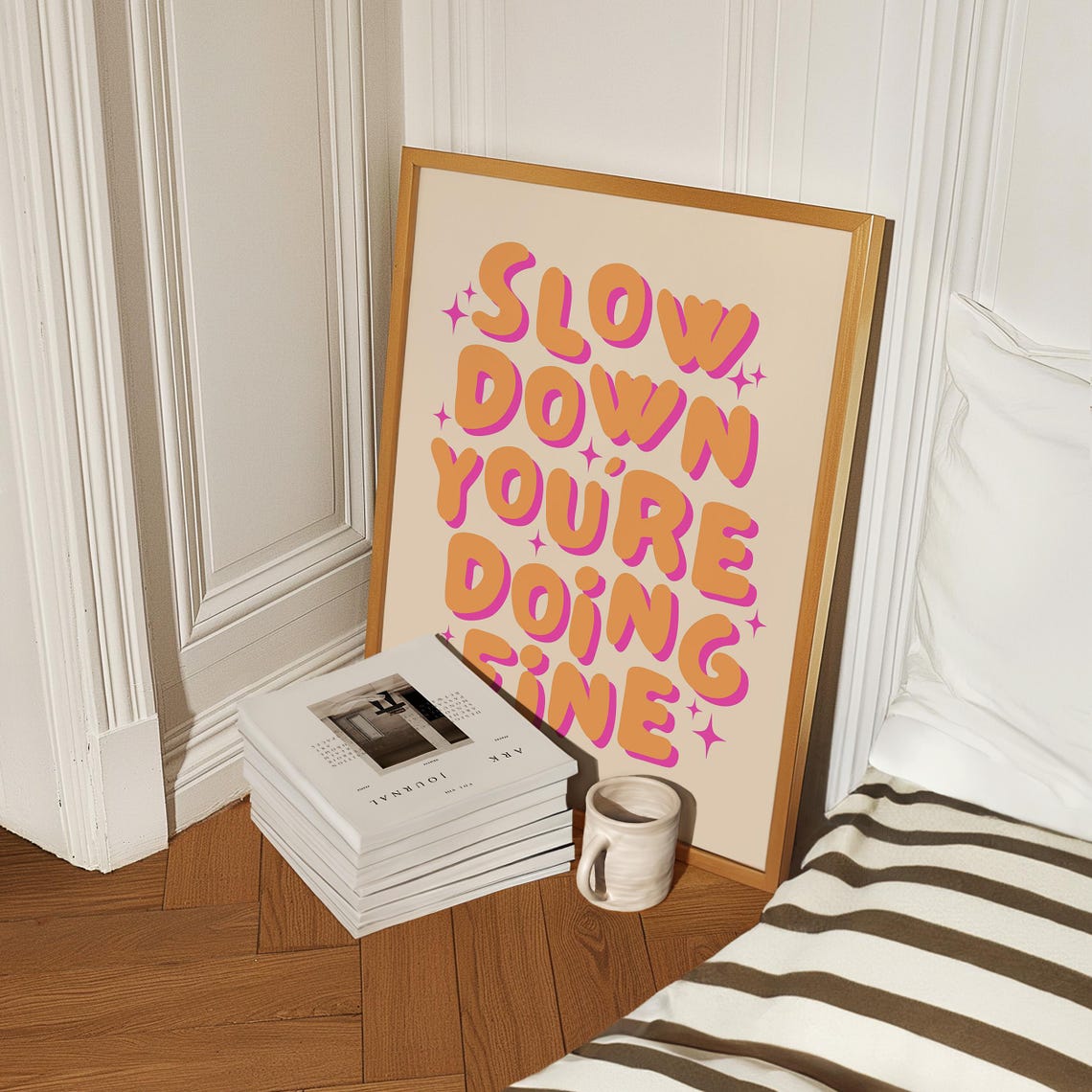 Slow Down You Are Doing Fine Orange Pink Retro Lettering Poster - Image 4