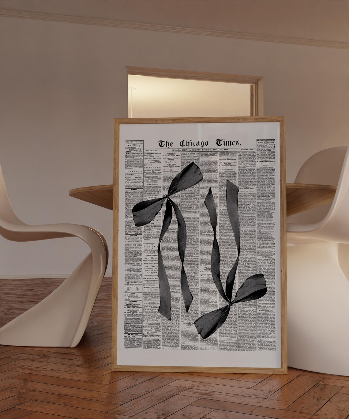 Chicago Times Newspaper Double Black Ribbon Bow Trendy Art Poster - Image 3