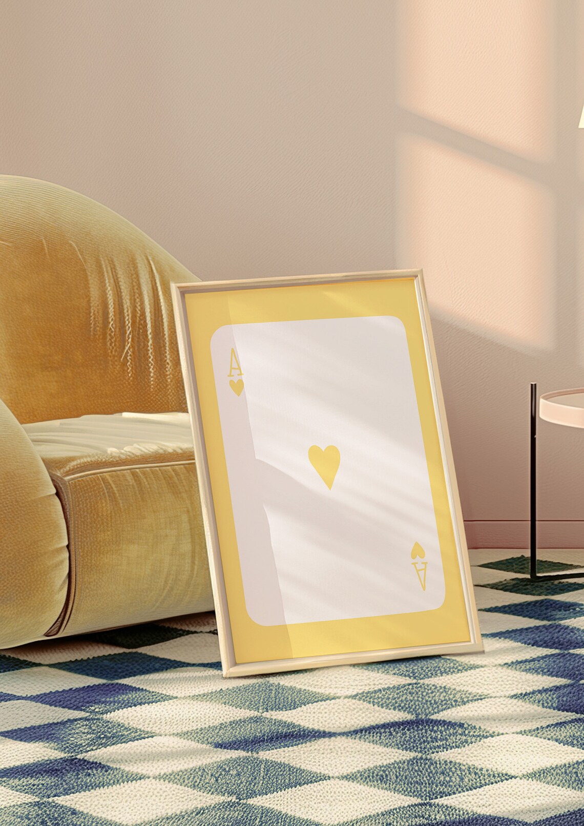 Yellow Ace of Hearts Playing Card Lucky Minimal Trendy Wall Art - Image 3