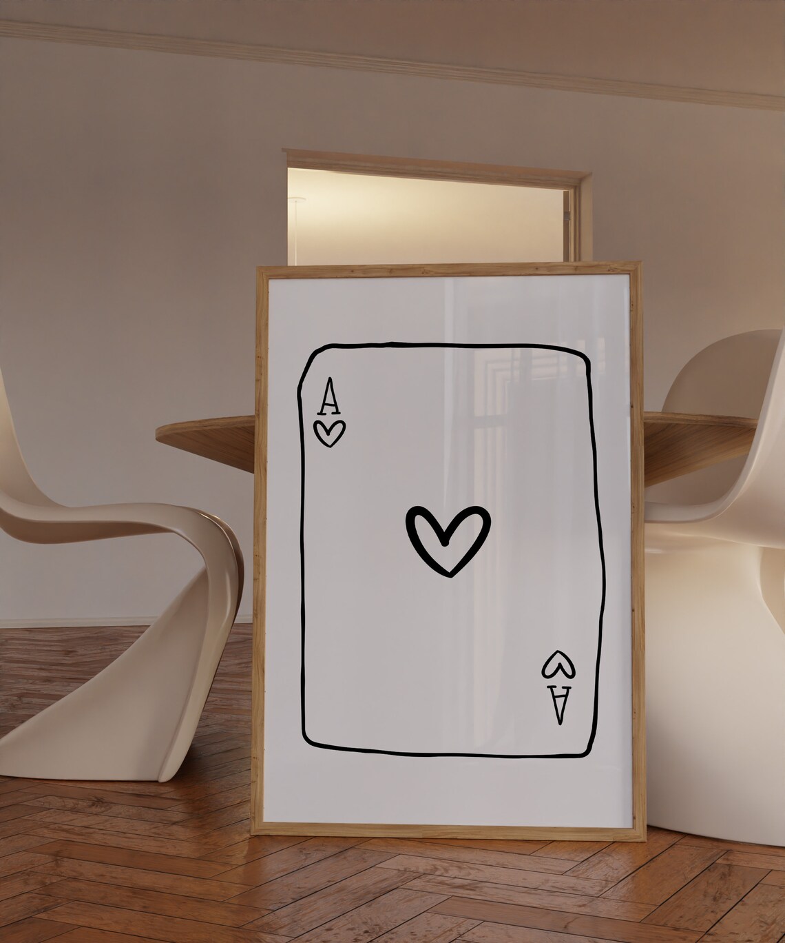 Ace of Hearts Hand Drawn Playing Card Black Minimal Line Art Poster - Image 3