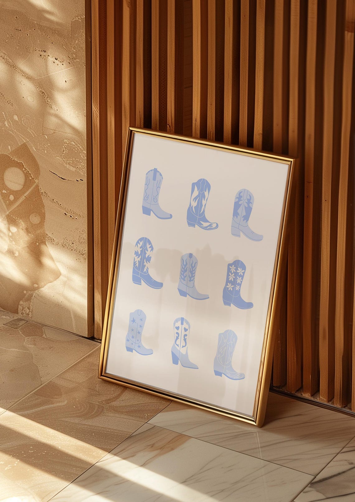 Light Blue Cowboy Boots Nine Grid Western Trendy Aesthetic Poster - Image 2