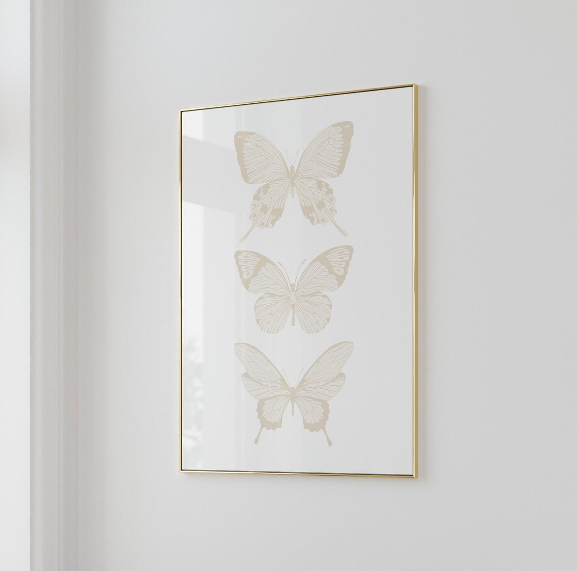 Beige Butterflies Neutral Minimalist Nature Art Poster Calm Room Decor - Image 2