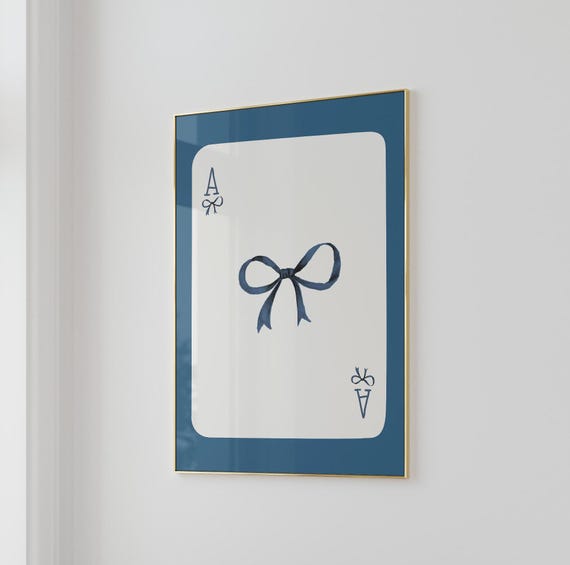 Navy Blue Bow Wall Art, Coquette Art Print