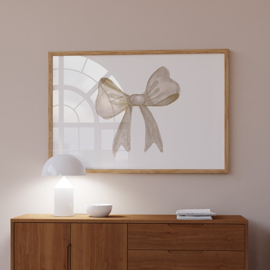 Taupe Ribbon Bow Watercolor Minimal Neutral Elegant Wall Art - Image 2