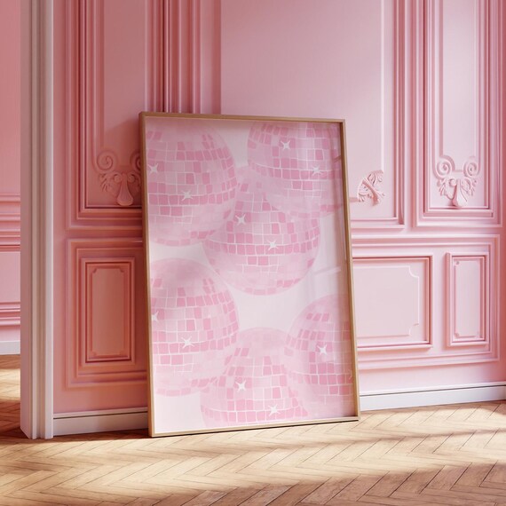 Pink Disco Ball Pattern Trendy Retro Party Glam Aesthetic Poster