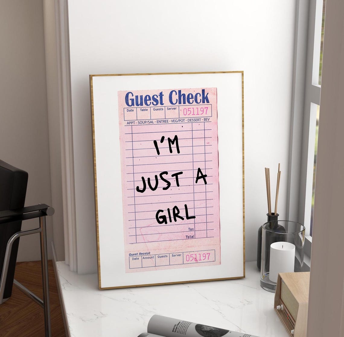 I'm Just A Girl Pink Guest Check Receipt Vintage Diner Wall Art - Image 3