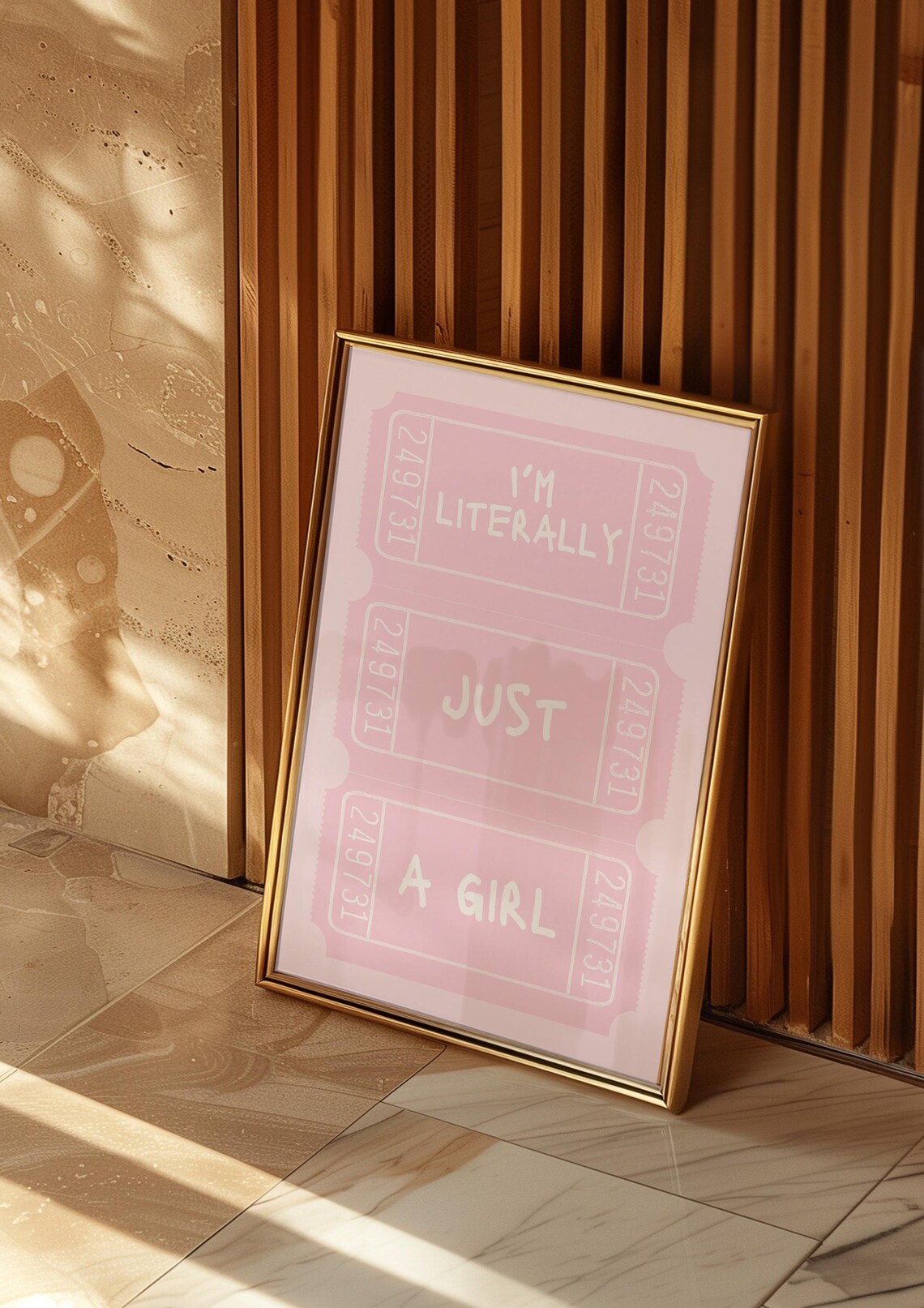 I'm Literally Just A Girl Powder Pink Vintage Ticket Wall Art - Image 2