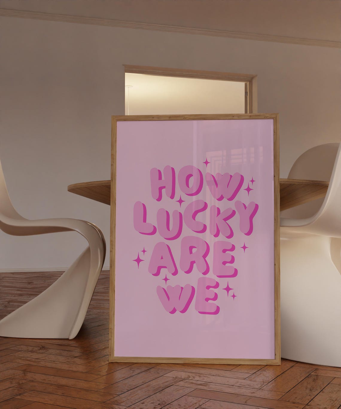 How Lucky Are We Pink Bubble Letter Quote Trendy Girly Art Poster - Image 2