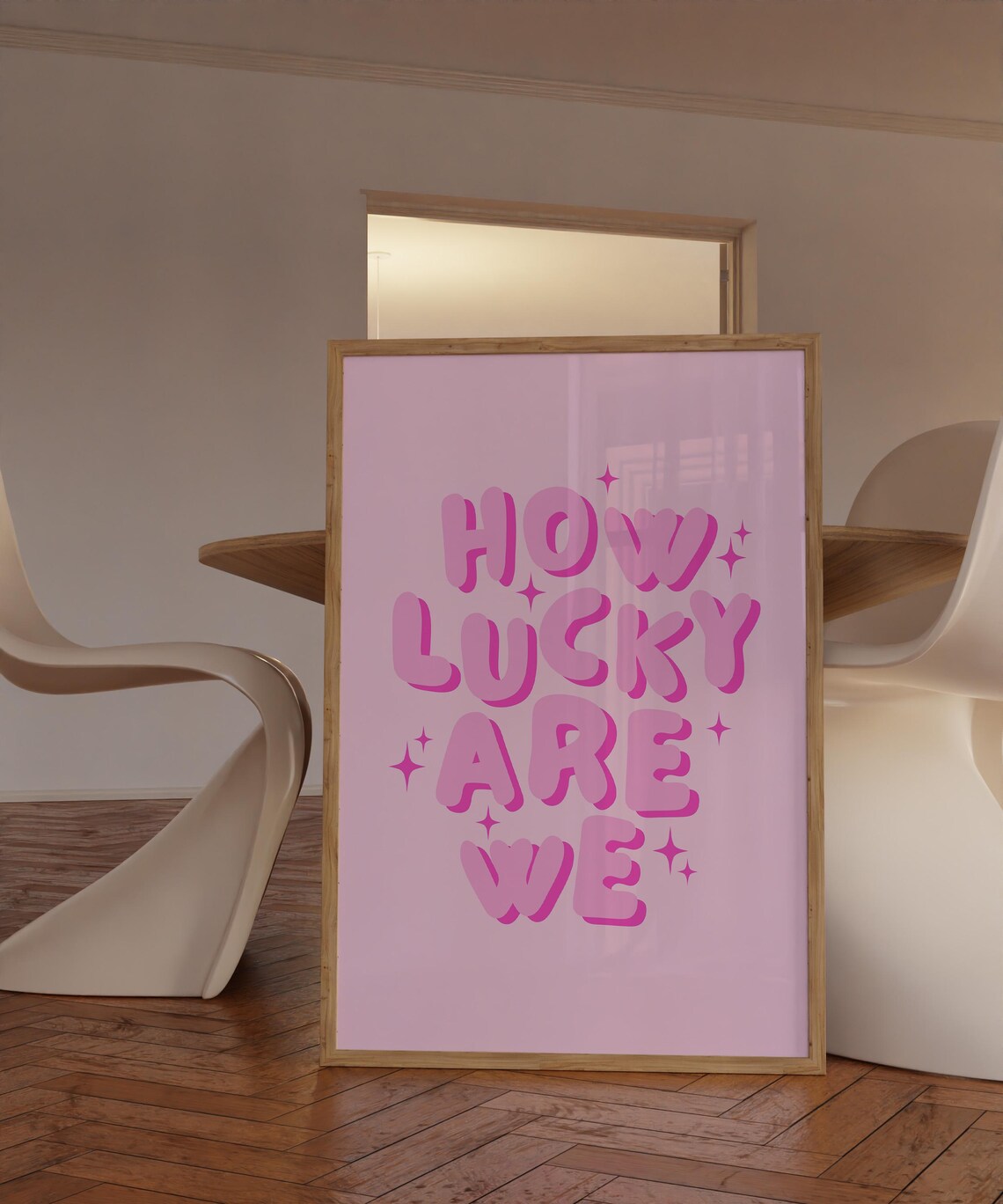 How Lucky Are We Print Pink Wall Art Trendy Wall Art Preppy Art Prints Cute Dorm Decor Teen Girl Room Decor Girly Dorm Poster Pink - Image 2