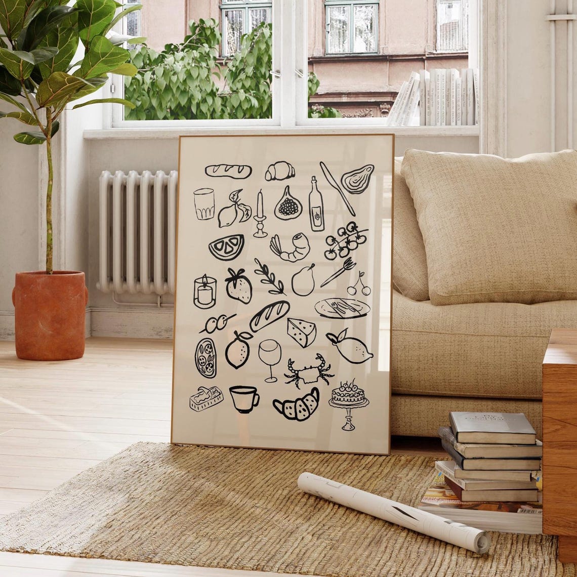 French Kitchen Food Icons Line Art Cooking Sketch Wall Poster - Image 2