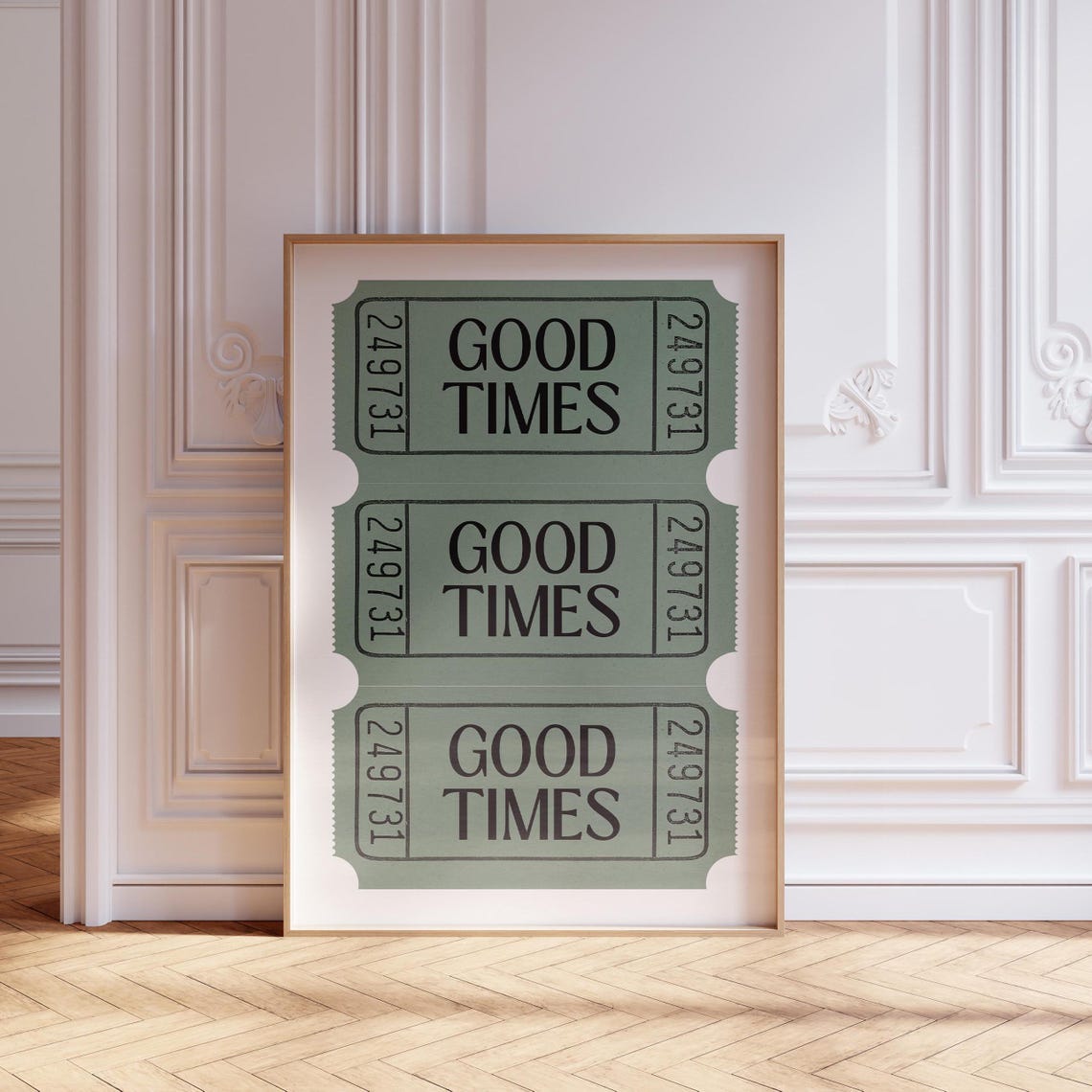 Good Times Sage Green Retro Ticket Stub Trio Vintage Style Poster