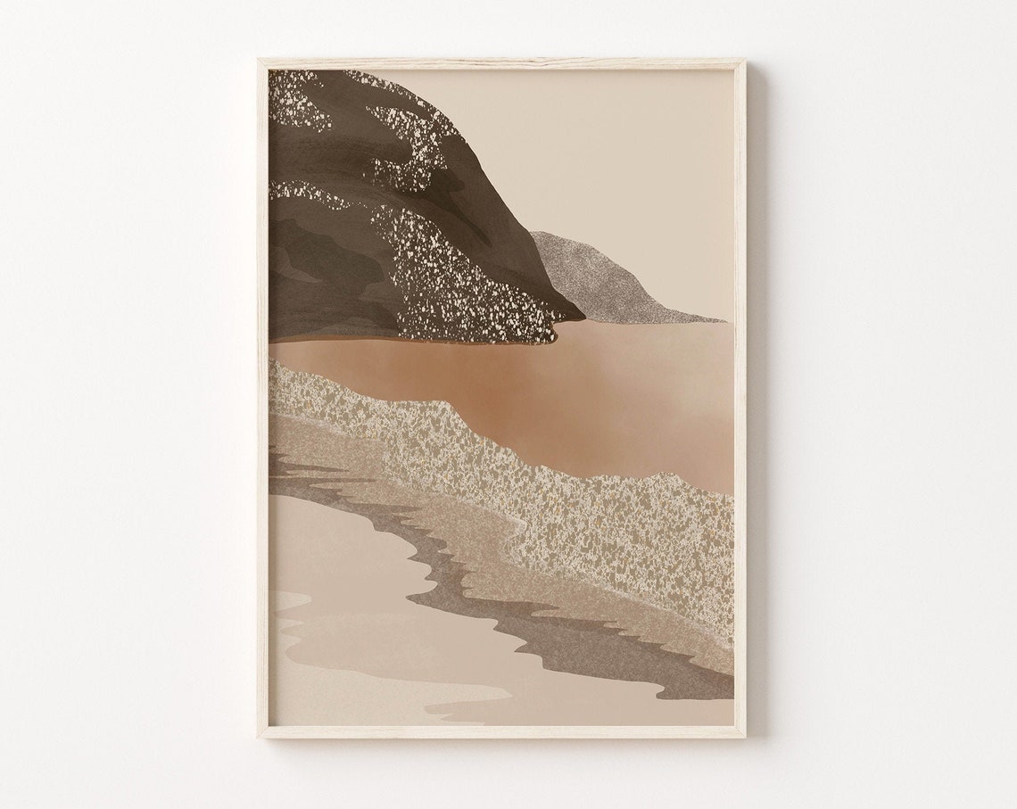 Brown Mountain Beach Waves Abstract Coastal Boho Landscape Poster