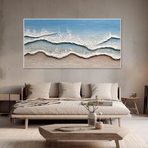 Ocean Waves Shore Oil Painting Foamy Blue Water Textured Art Poster