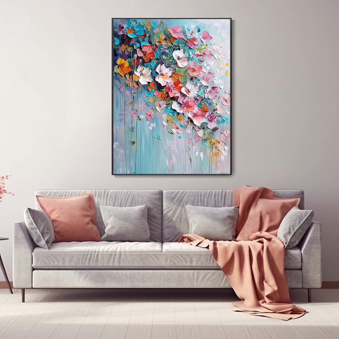Springtime Flower Bushes, Boho Oil Painting Art Print