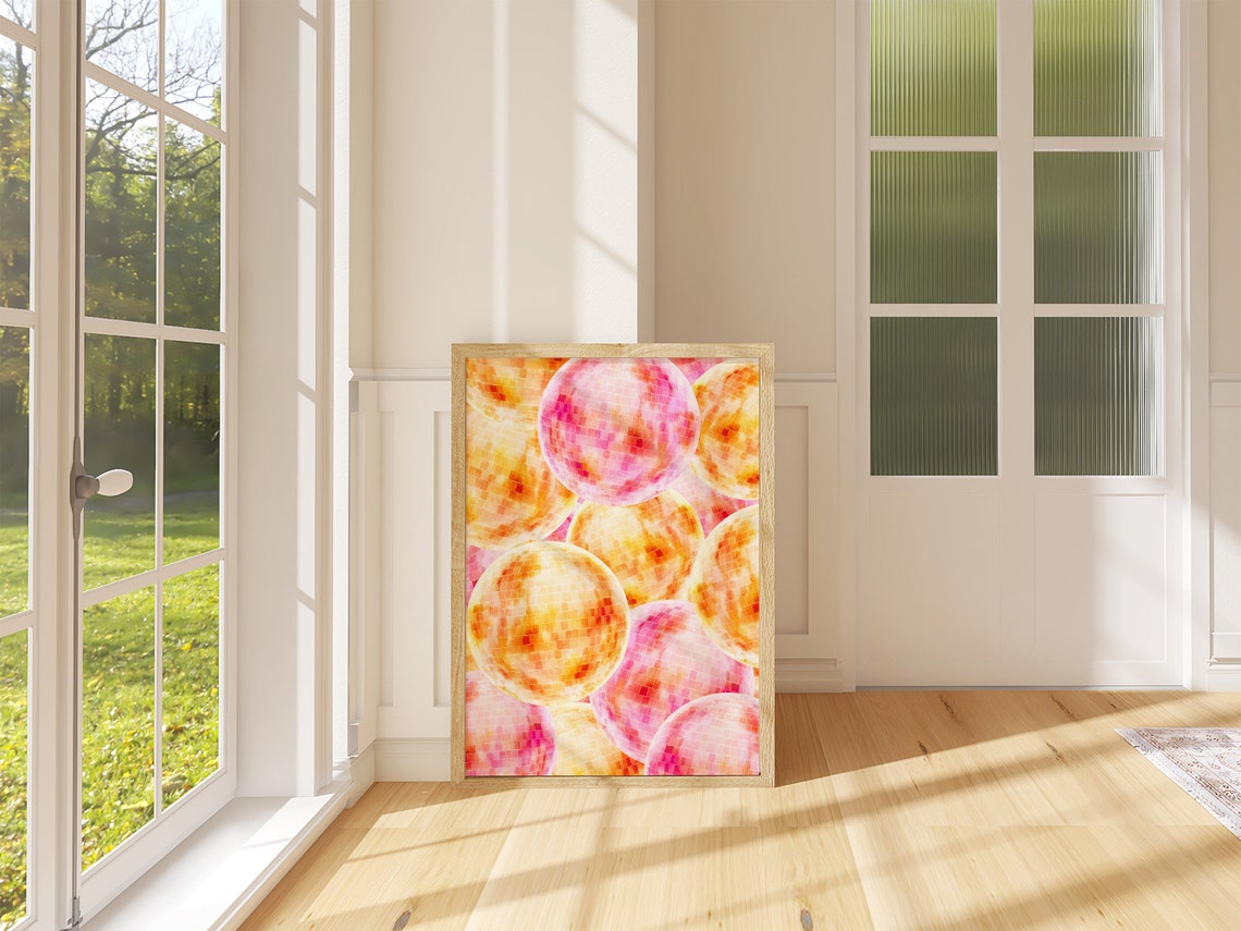 Pink Orange Disco Ball Watercolor Party Print Trendy Dorm Wall Poster - Image 3