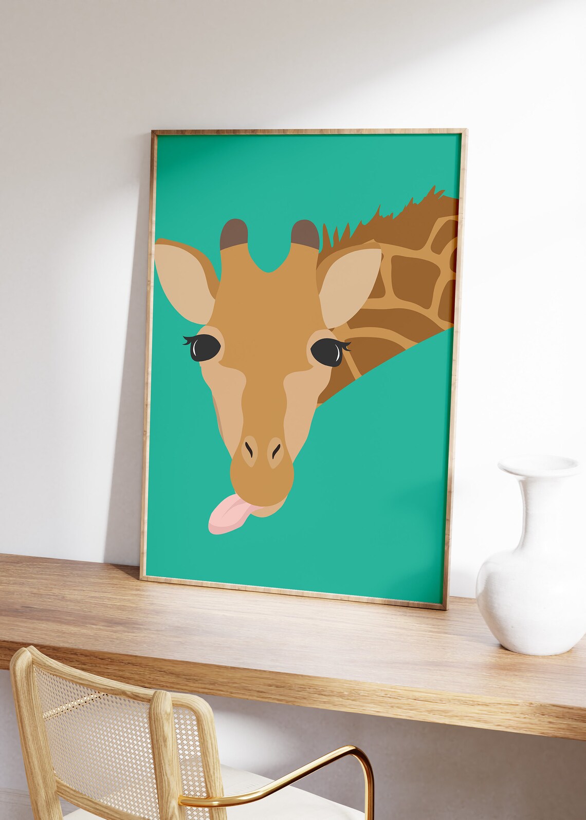 Cute Giraffe Head Green Background Playful Minimal Animal Poster - Image 2