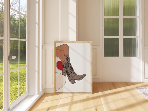 Cowgirl Western Brown Boots Wall Art Boho Cowgirl Wall Art Cowboy Boots Boho Wall Decor Cuto Boho Illustration Bohemian Prints