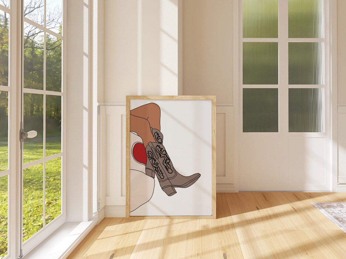 Cowgirl Boots Western Illustration Brown Tan Boho Rodeo Wall Poster