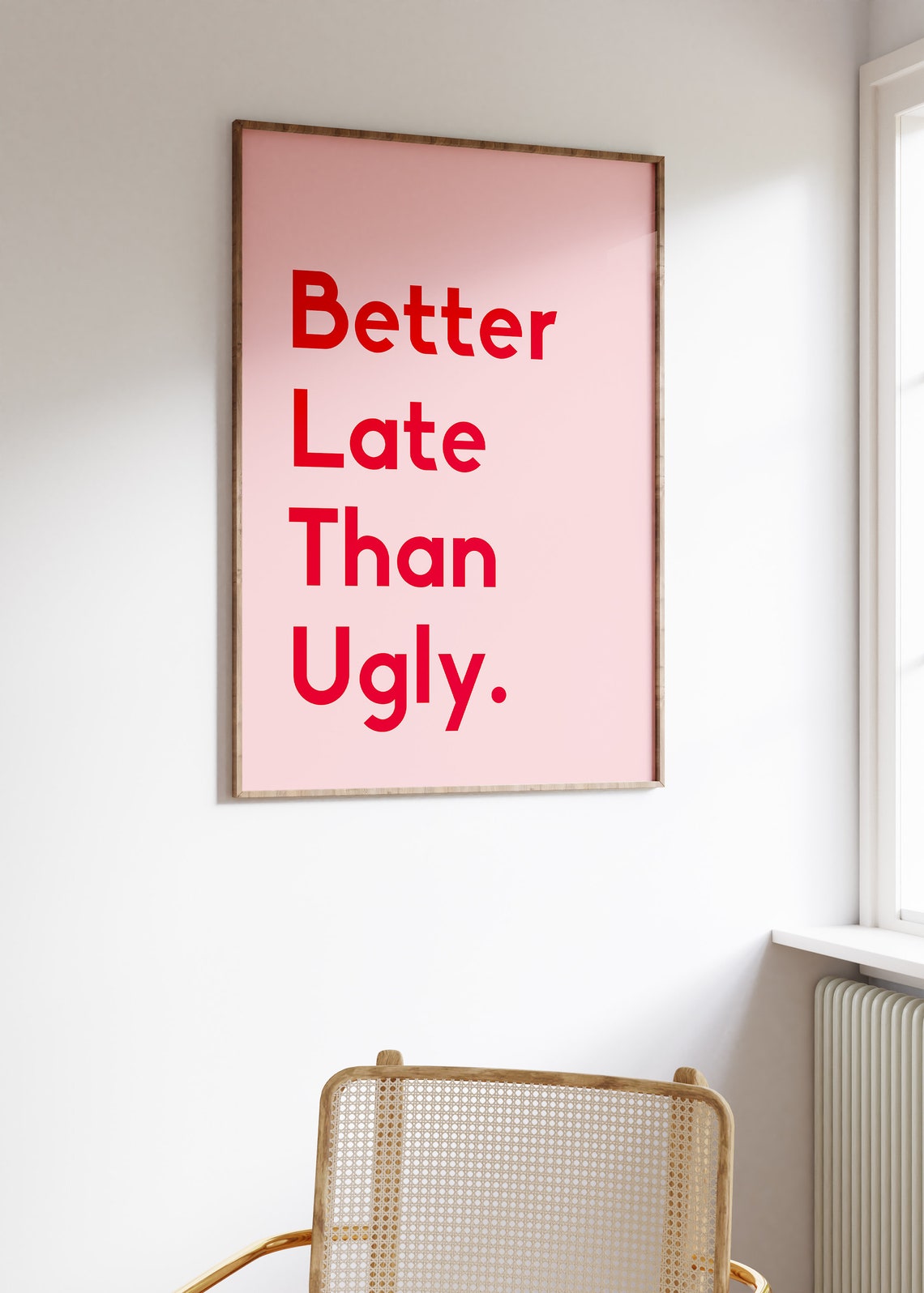 Better Late Than Ugly Sassy Funny Quote Print Girly Pink Wall Art - Image 3