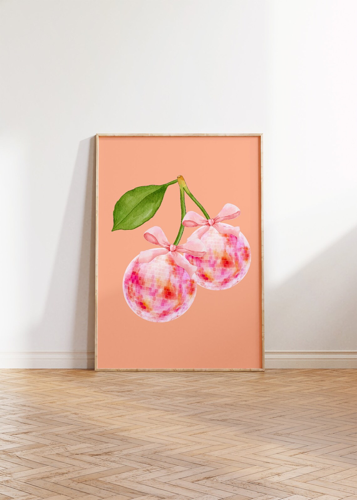 Cherry Disco Ball Pink Bow Peach Background Trendy Dorm Poster - Image 2