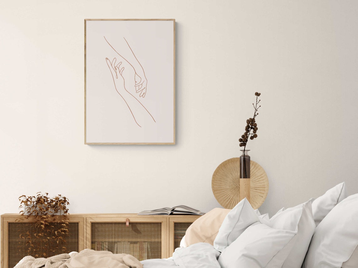 Minimalist One Line Art Couple Hands Reaching Terracotta Modern Poster - Image 2
