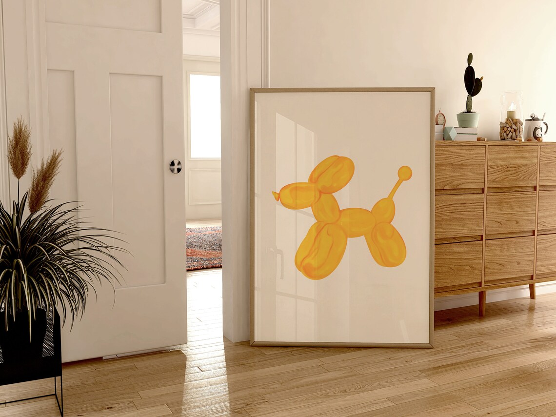 Orange Balloon Dog Art Print, Preppy Dorm Decor