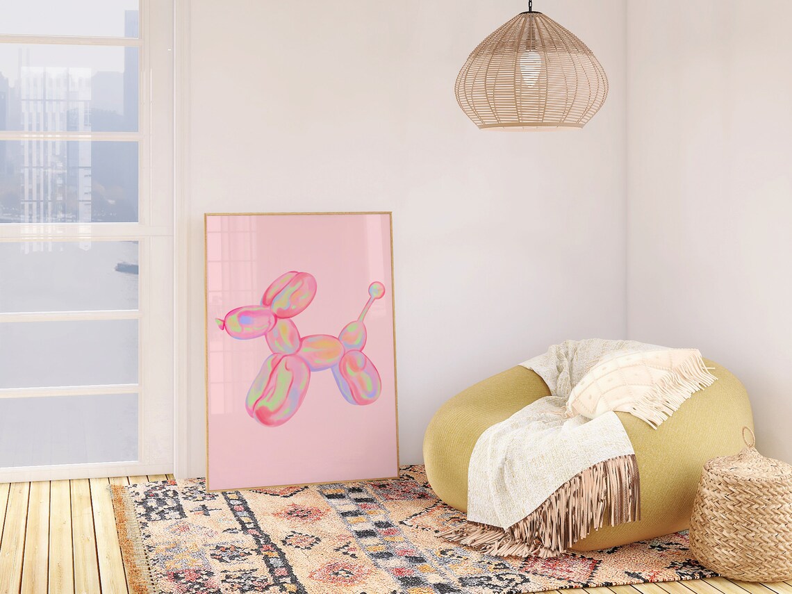Pink Balloon Dog Art Print, Preppy Dorm Decor - Image 4
