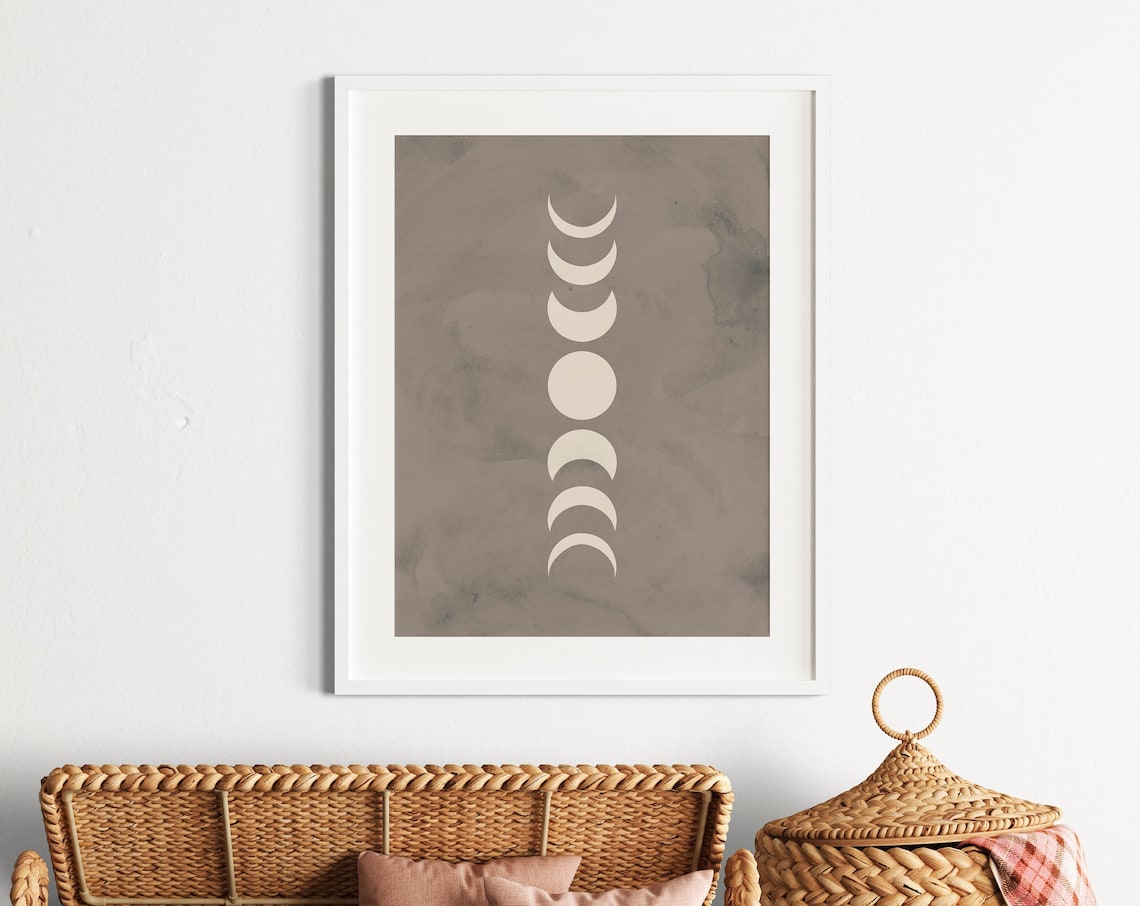 Moon Phases Print, Neutral Halloween Playroom Art
