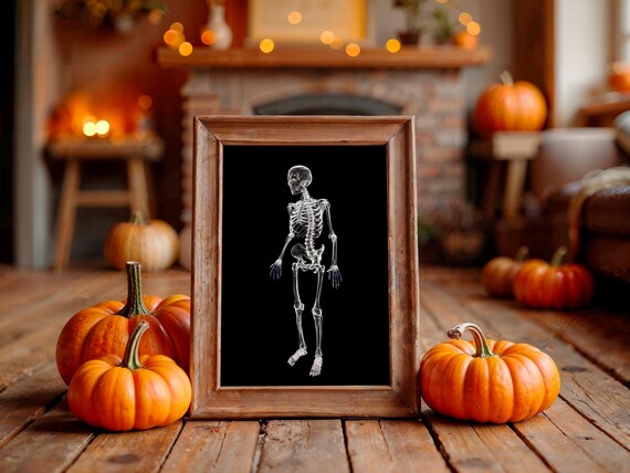 Halloween Skeleton Wall Art Surreal Transparent Print In Black And White Funny Spooky Poster