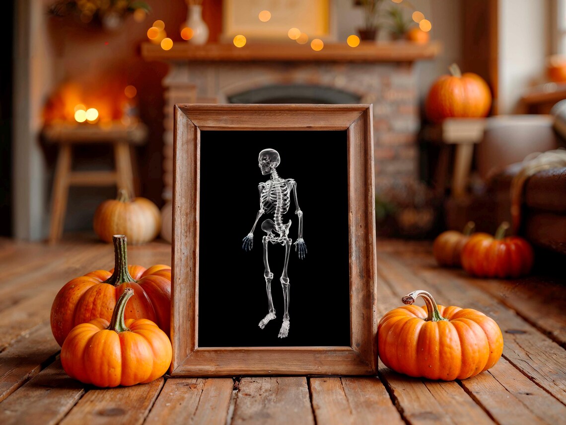 Halloween Skeleton Wall Art Surreal Transparent Print In Black And White Funny Spooky Poster