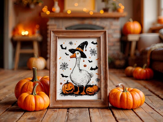 Silly Goose Halloween Poster Funny Wall Art Whimsical Witch Hat Print For Seasonal Home Decor