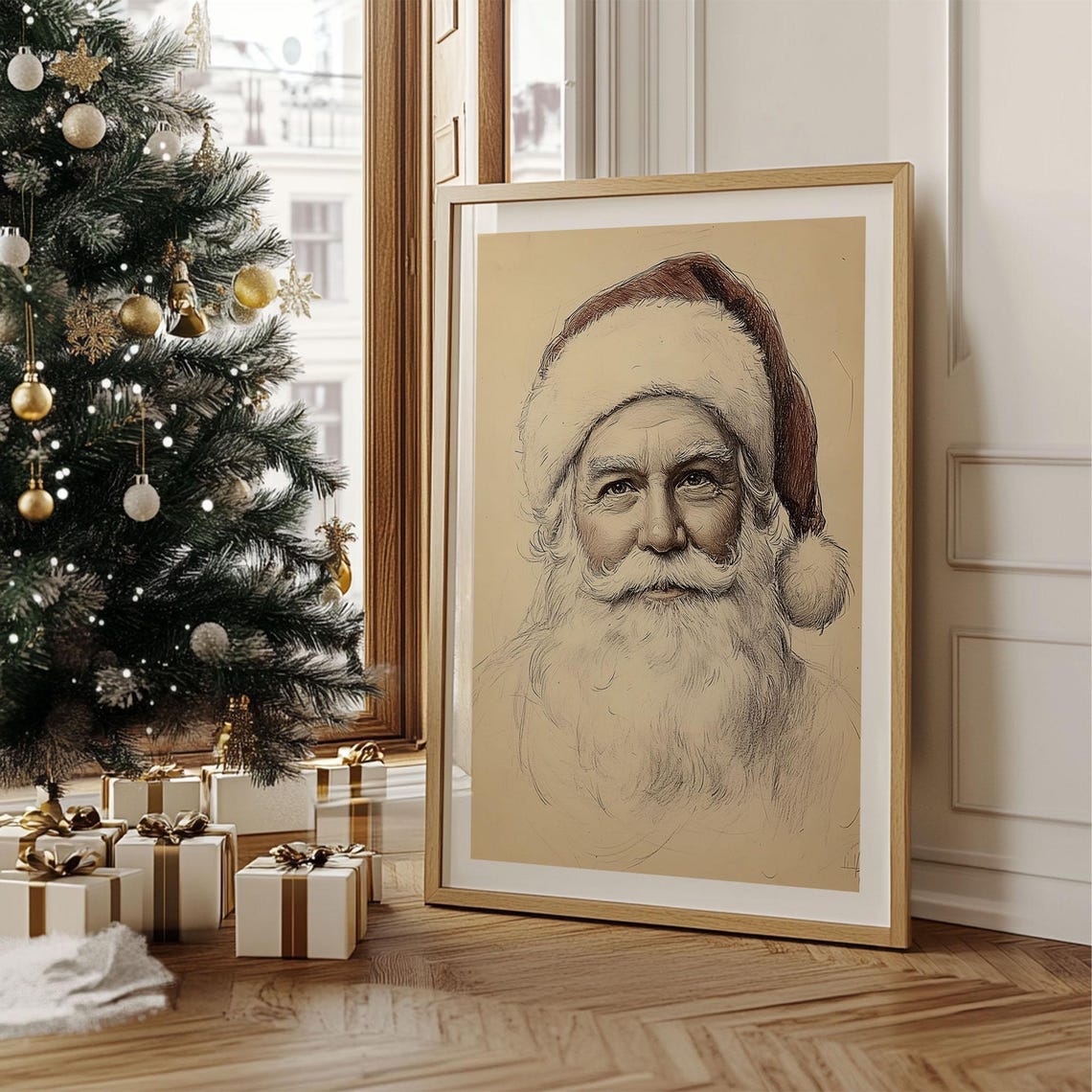 Santa Claus Vintage Pencil Sketch Portrait Christmas Wall Art - Image 2