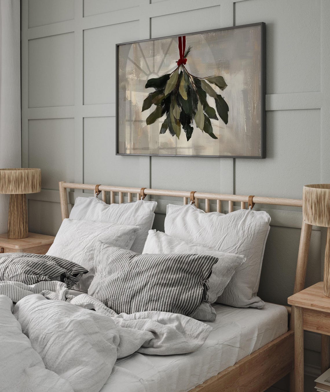 Hanging Mistletoe Bundle With Red Ribbon Vintage Holiday Poster - Image 5