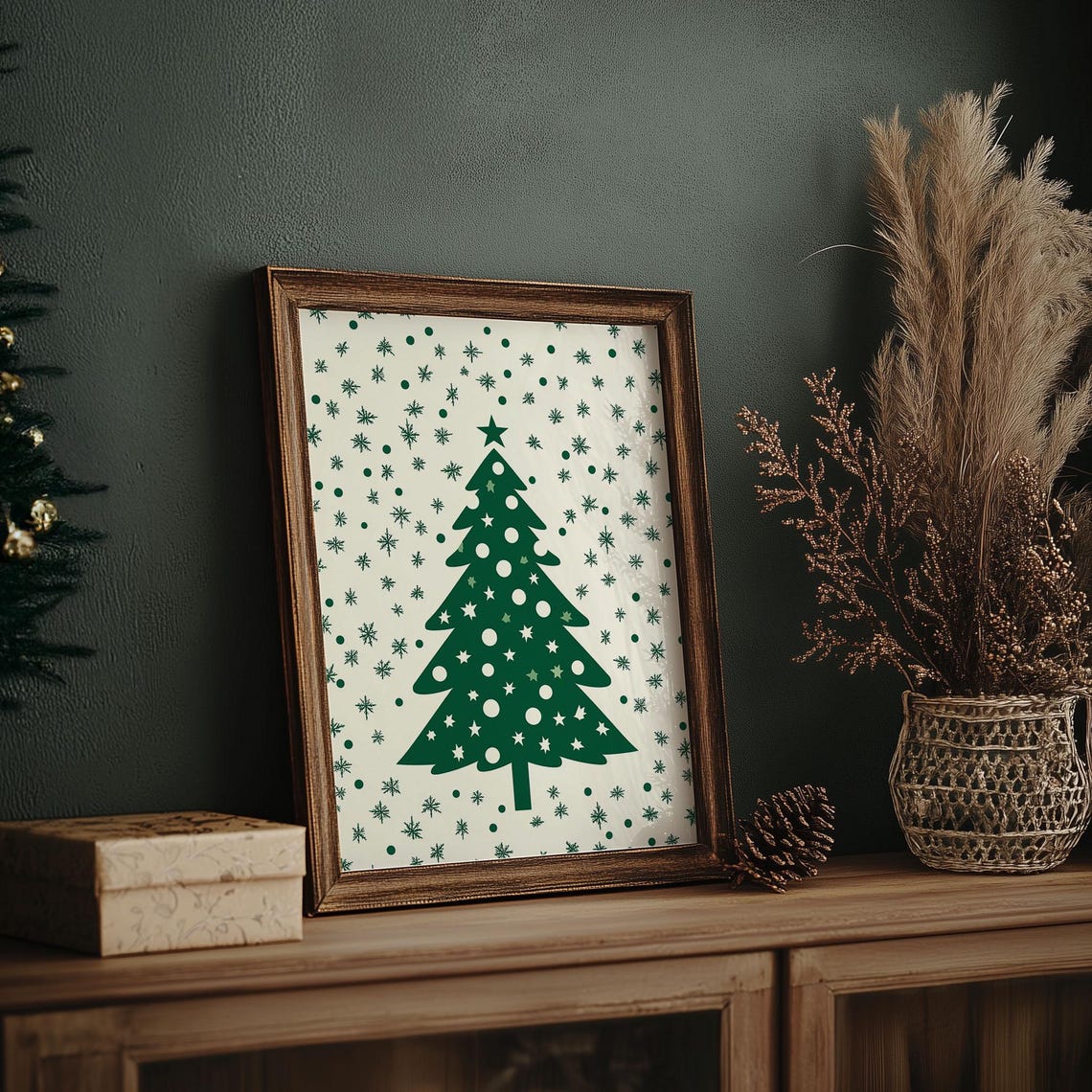 Modern Minimalist Green Christmas Tree Starry Holiday Wall Art - Image 7