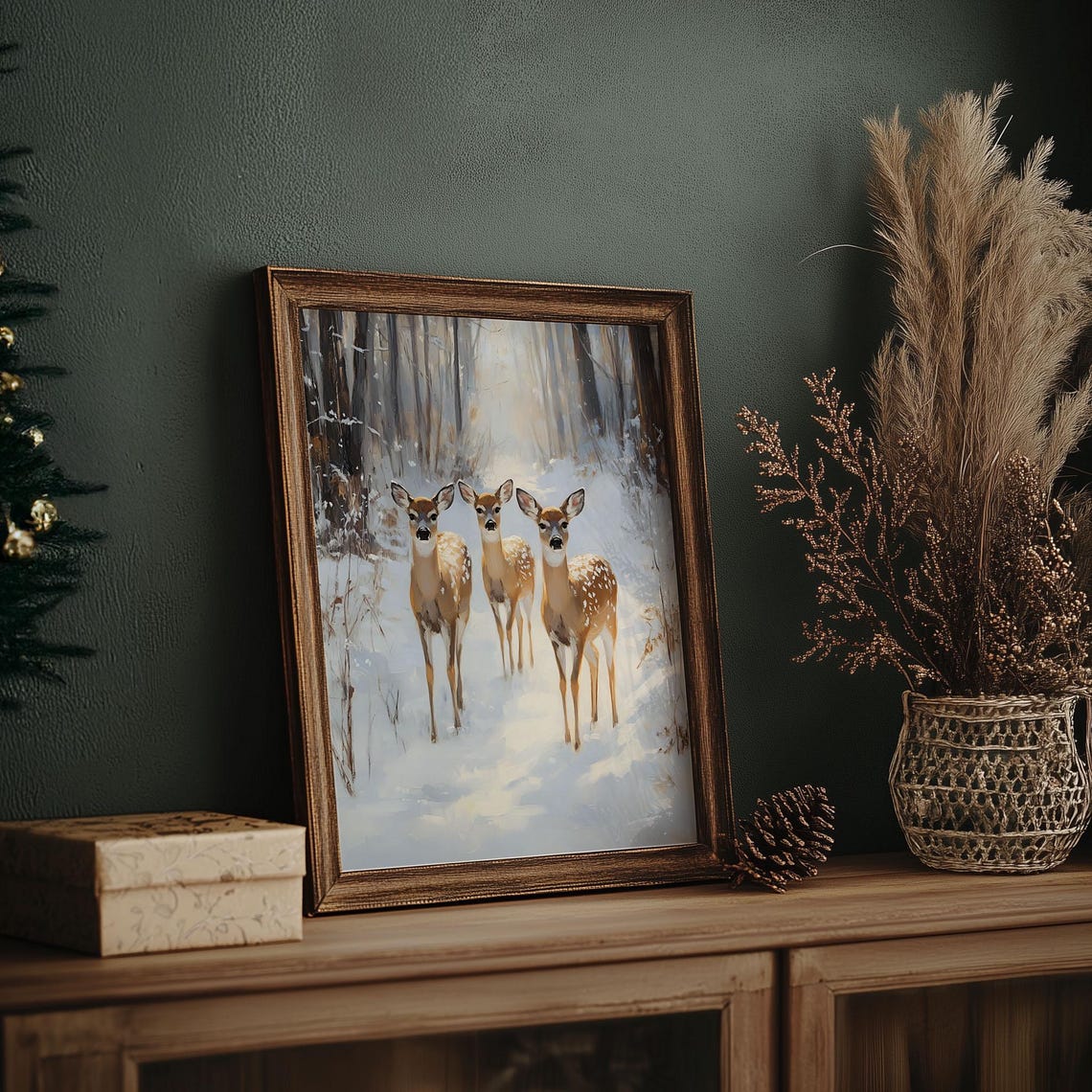 Three Deer Fawns in Snowy Winter Forest Vintage Wildlife Poster - Image 7