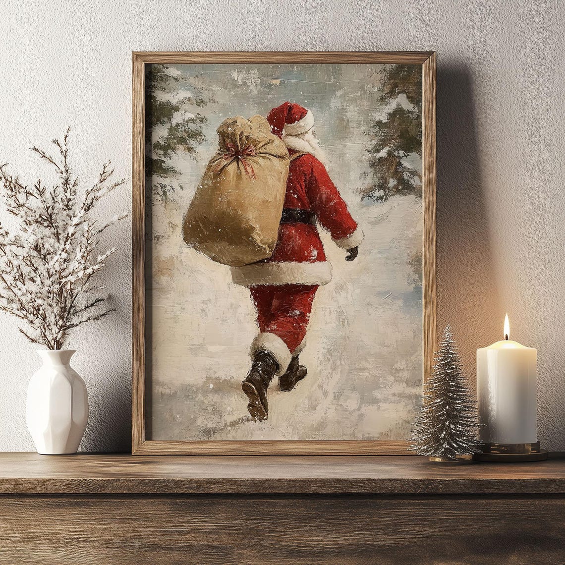 Santa Claus With Full Gift Sack Walking Away Through Snow Poster - Image 4