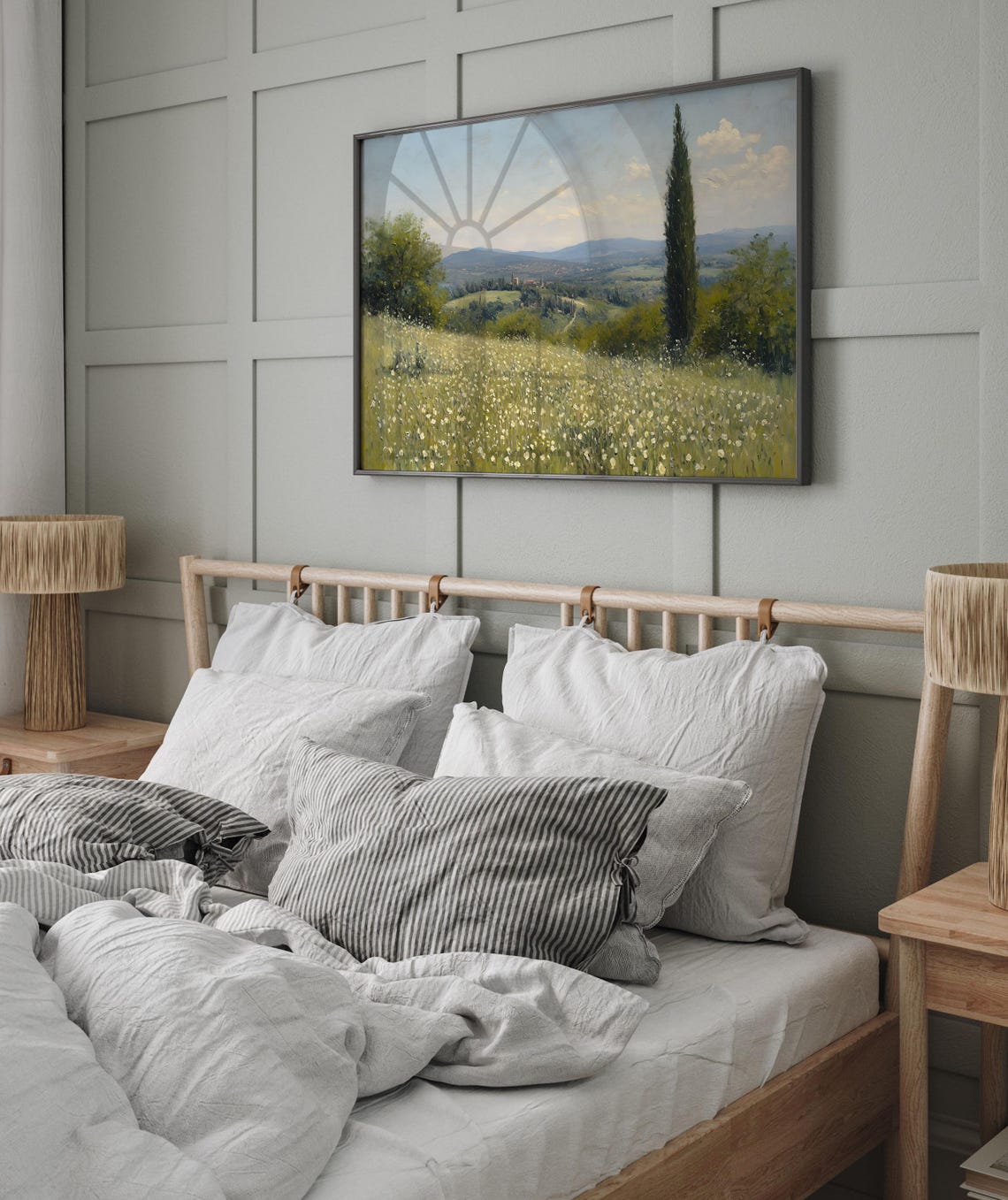Tall Cypress Tree Wildflower Meadow Valley View Landscape Poster - Image 7