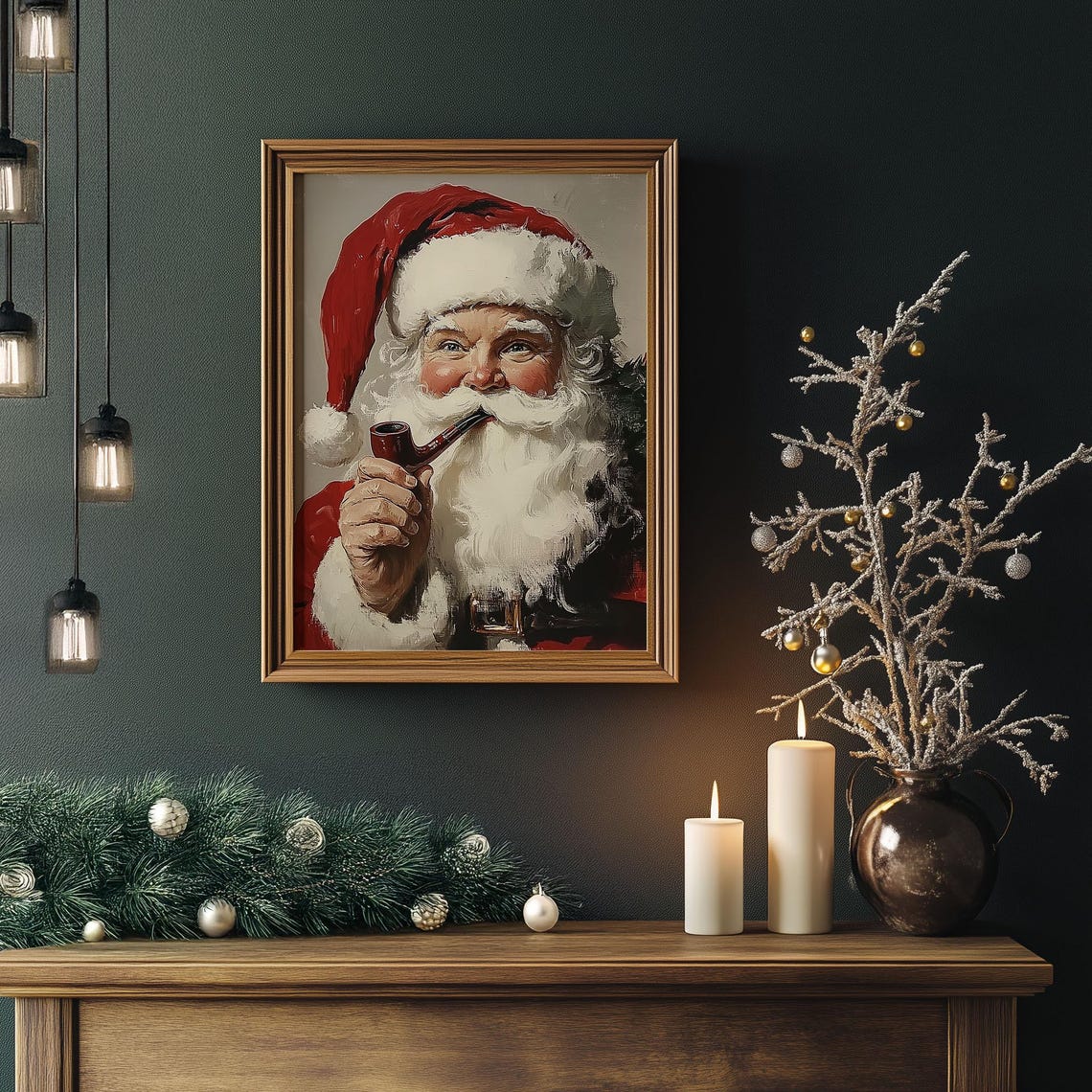 Classic Santa Claus Smoking a Pipe Vintage Christmas Portrait Poster - Image 5