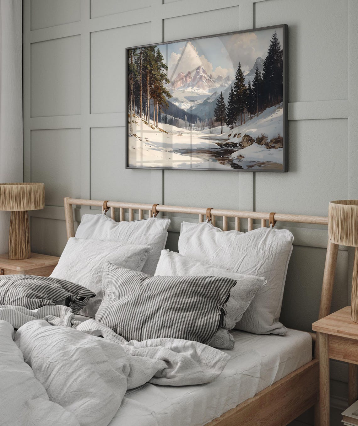 Winter Mountain Valley Stream Snowy Peaks Oil Painting Poster - Image 6