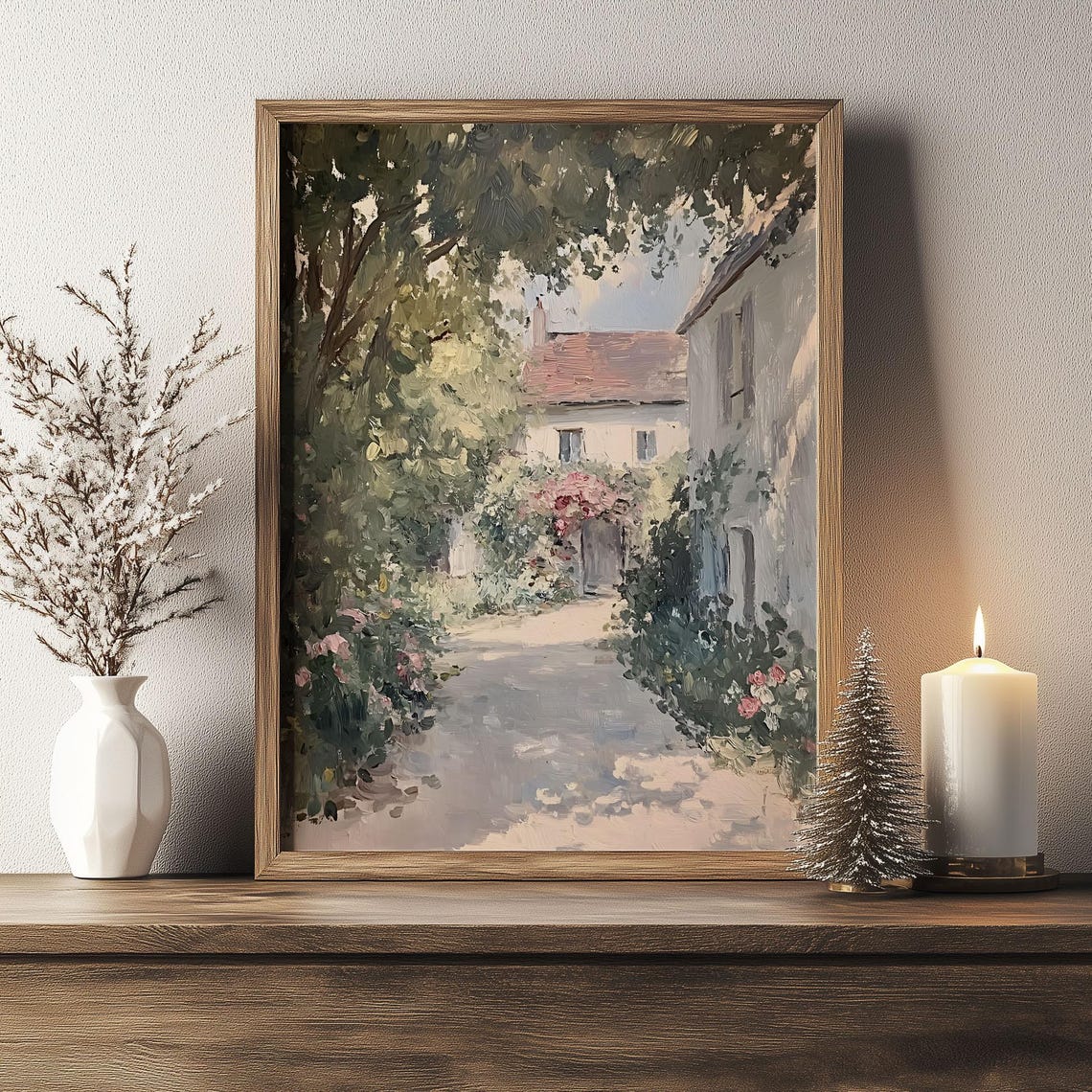 Charming Cottage Garden Path Rose Blooms Impressionist Poster - Image 2