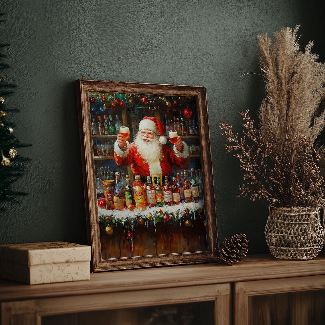 Jolly Santa Claus Bartender Toasting Behind Christmas Bar Poster - Image 6