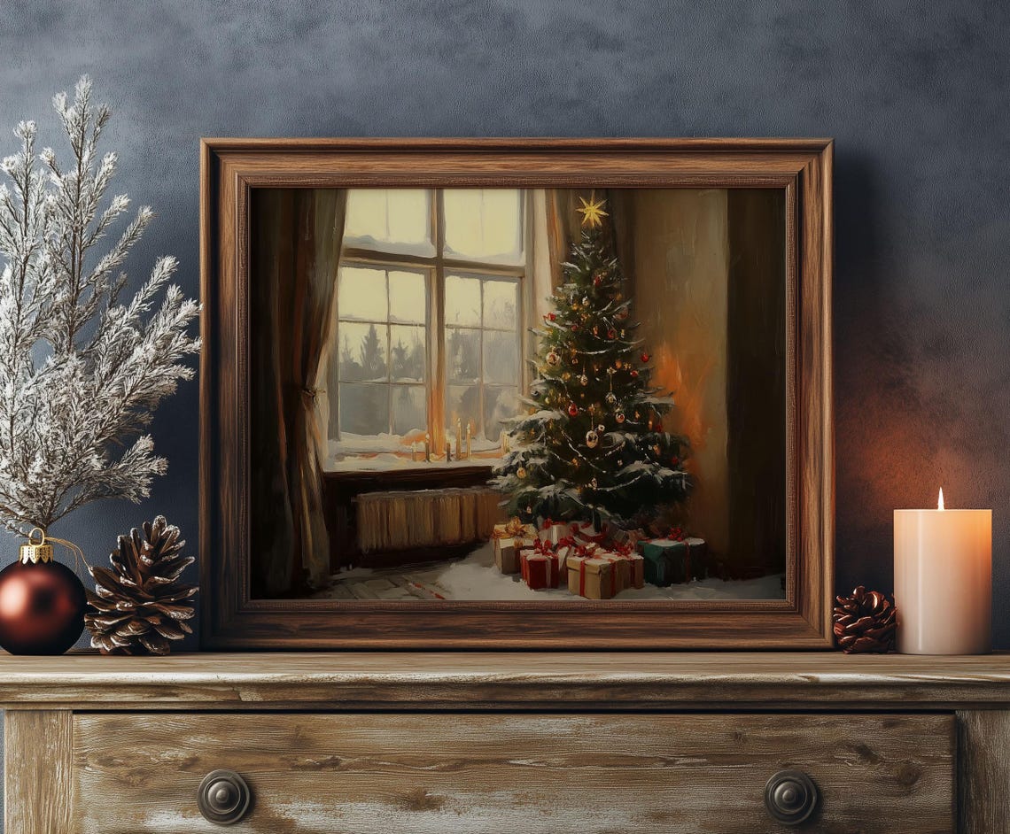 Cozy Christmas Tree by Window with Gifts Warm Holiday Scene Poster - Image 6