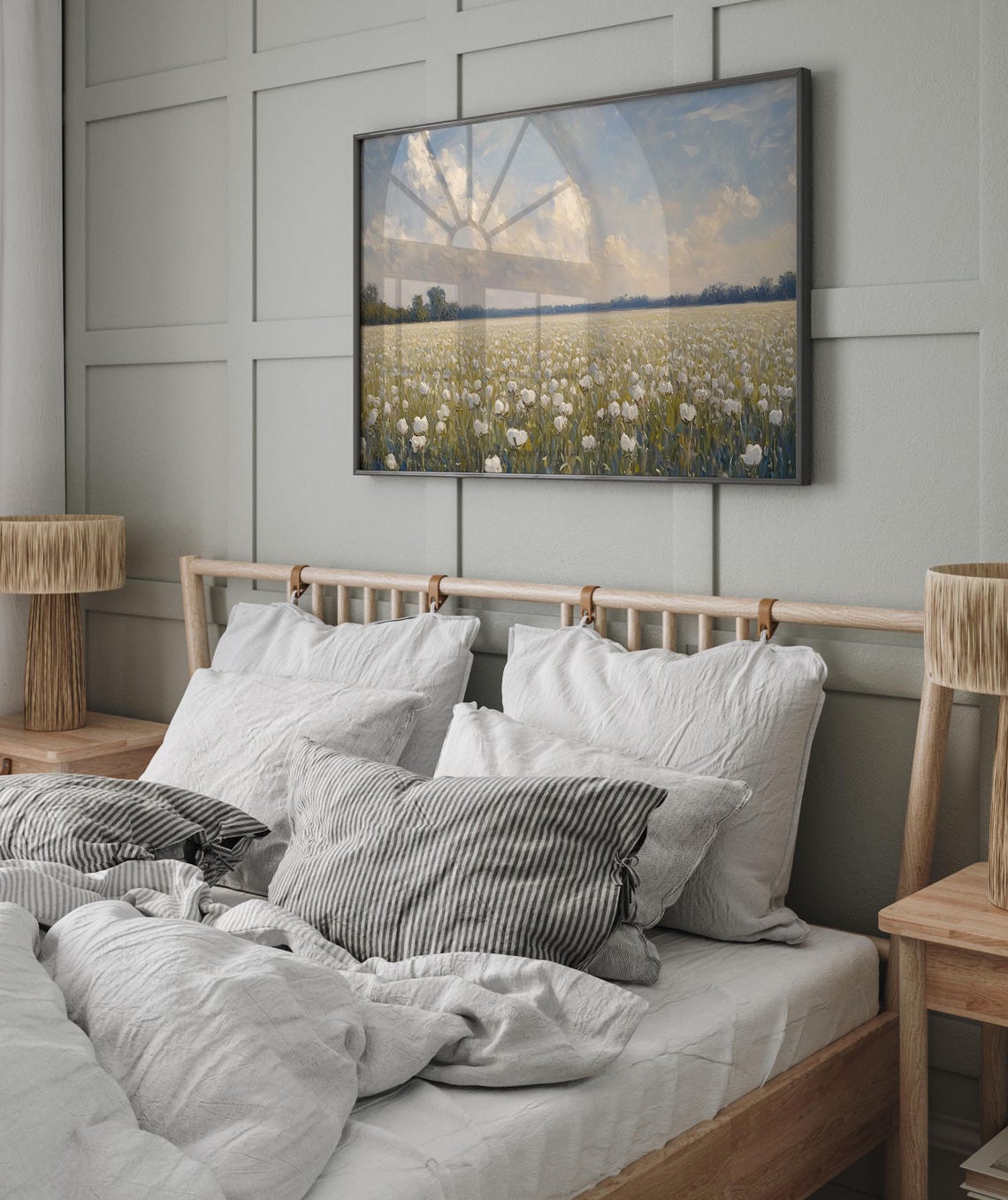 Vast White Tulip Field Dramatic Sky Impressionist Oil Poster - Image 4